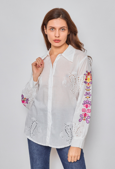 Wholesaler Paris et Moi - White shirt with English embroidery and bohemian patterns