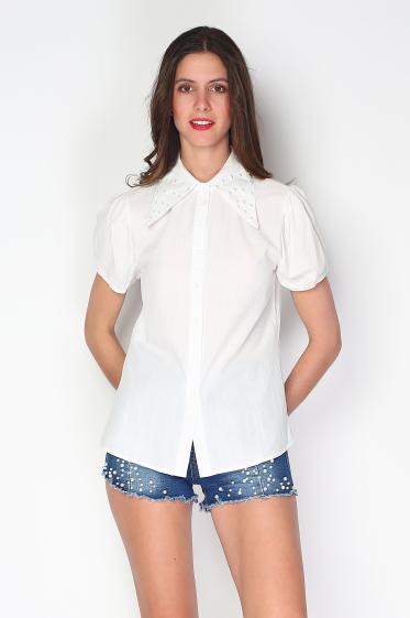 Wholesaler Paris et Moi - Beaded cotton short-sleeved shirt
