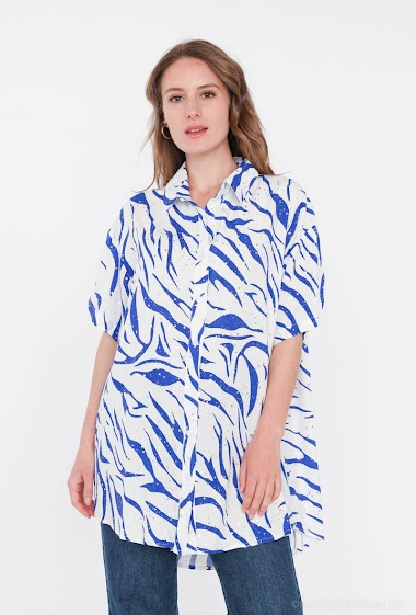 Großhändler Paris et Moi - Übergroßes, kurzärmliges Baumwollhemd mit Lurex-Print