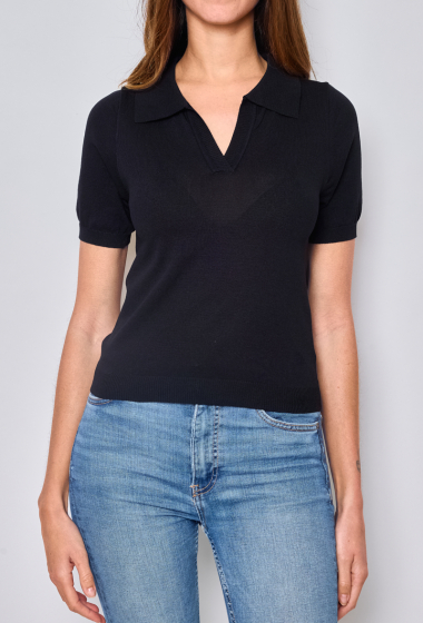 Wholesaler Paris et Moi - Plain cropped polo shirt in lightweight knit ref 8893