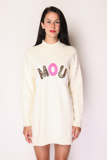 Wholesaler Paris et Moi - High neck sweater, "AMOUR" bi-material