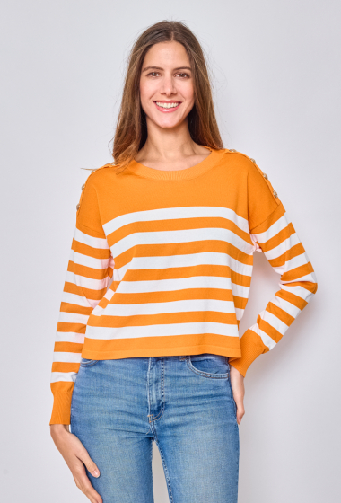 Wholesaler Paris et Moi - Striped cropped round-neck sweater ref 8875
