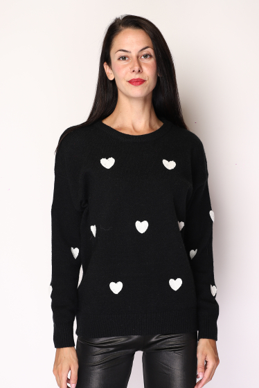 Wholesaler Paris et Moi - Sweater with clouds of embroidered hearts