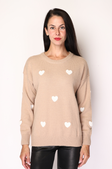 Wholesaler Paris et Moi - Sweater with clouds of embroidered hearts