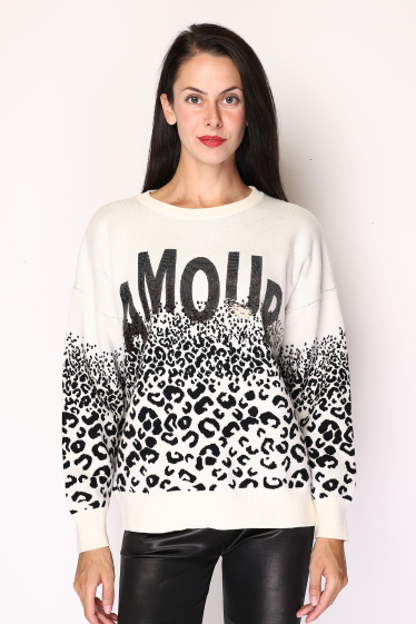 Großhändler Paris et Moi - Zweifarbiger Pullover „LOVE“ mit dezenten Pailletten