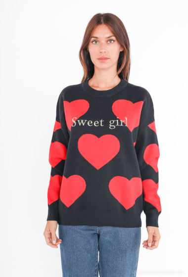 Wholesaler Paris et Moi - Round neck sweater with fine gold embroidery "Sweet girl"