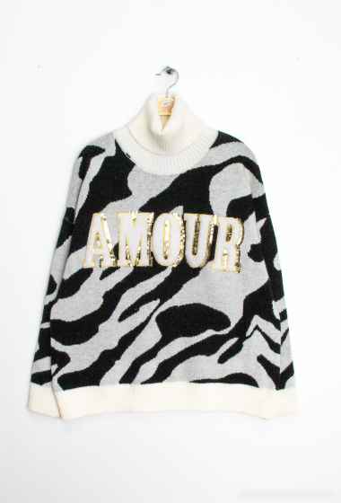 Wholesaler Paris et Moi - Turtleneck sweater with two-material embroidery “AMOUR”