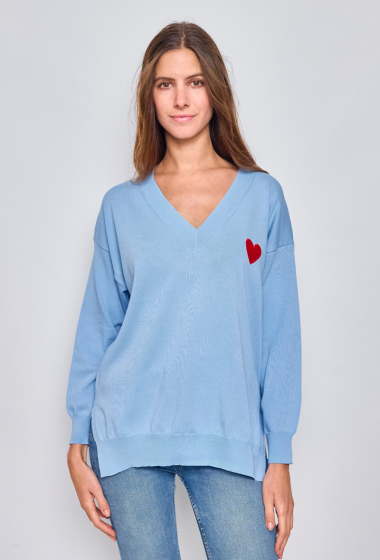 Wholesaler Paris et Moi - V-neck sweater with embroidered red heart