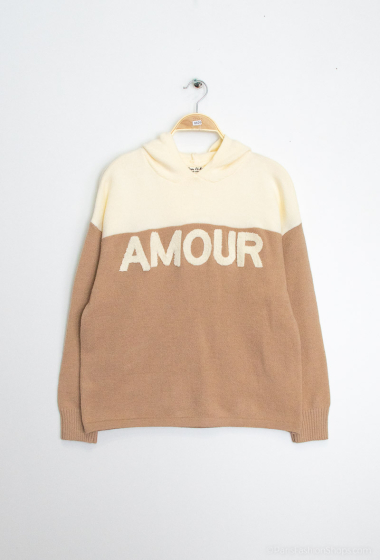 Wholesaler Paris et Moi - Crop sweater with “AMOUR” embroidery and hood