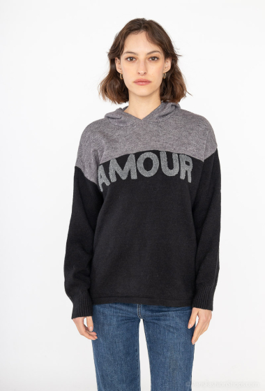 Großhändler Paris et Moi - Crop-Pullover mit „AMOUR“-Stickerei und Kapuze