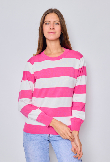 Wholesaler Paris et Moi - Fine fitted sweater with thick stripes ref 8878