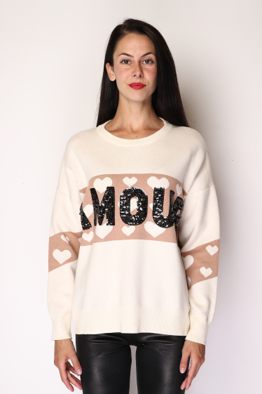 Wholesaler Paris et Moi - Light sweater with heart pattern and sequins