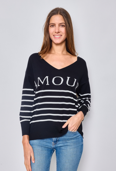 Wholesaler Paris et Moi - Light striped sweater embroidered “AMOUR” ref 8927