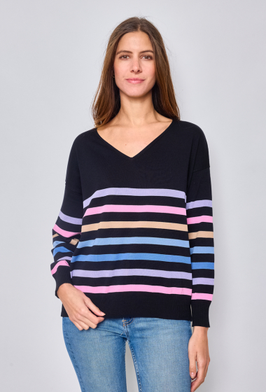 Wholesaler Paris et Moi - Lightweight multi-colored striped sweater ref 8885