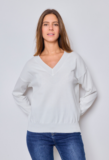 Wholesaler Paris et Moi - Light straight V-neck sweater, plain ref 8854