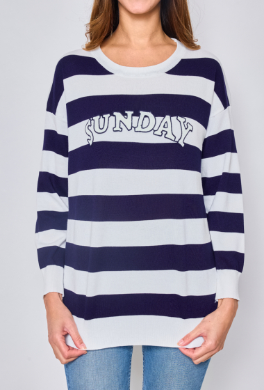 Wholesaler Paris et Moi - “SUNDAY” oversized sweater with thick stripes ref 8918