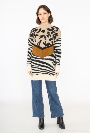 Großhändler Paris et Moi - Pulloverkleid mit Pailletten, Leoparden- und Zebramuster