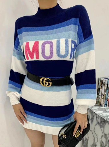 Wholesaler Paris et Moi - Multicolored striped “AMOUR” sweater dress