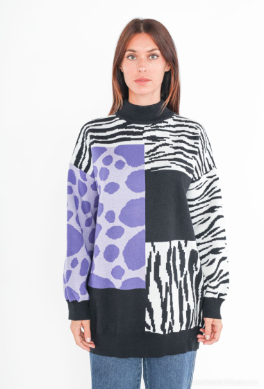 Großhändler Paris et Moi - Übergroßes Pulloverkleid mit gemischten Mustern