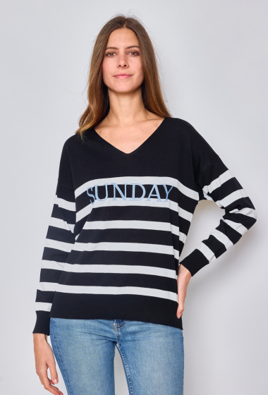 Wholesaler Paris et Moi - “SUNDAY” striped V-neck sweater ref 8926
