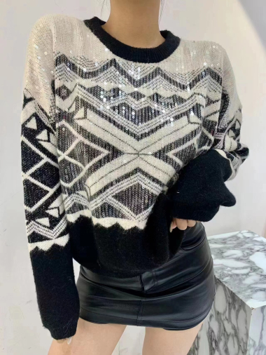 Wholesaler Paris et Moi - All-sequinned sweater, with geometric patterns