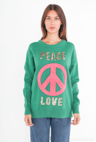 Grossiste Paris et Moi - Pullover col rond "PEACE & LOVE"