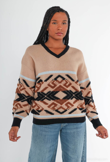Wholesaler Paris et Moi - V-neck sweater with geometric patterns