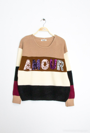 Wholesaler Paris et Moi - Multicolored “AMOUR” ribbed sweater