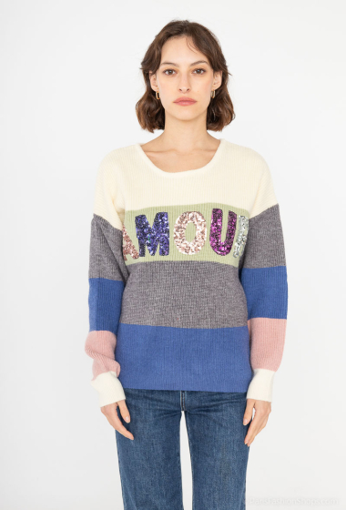 Wholesaler Paris et Moi - Multicolored “AMOUR” ribbed sweater