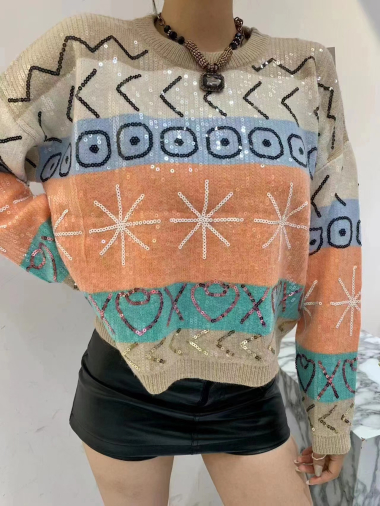 Wholesaler Paris et Moi - Cropped sweater with oversized sleeves, all glittery