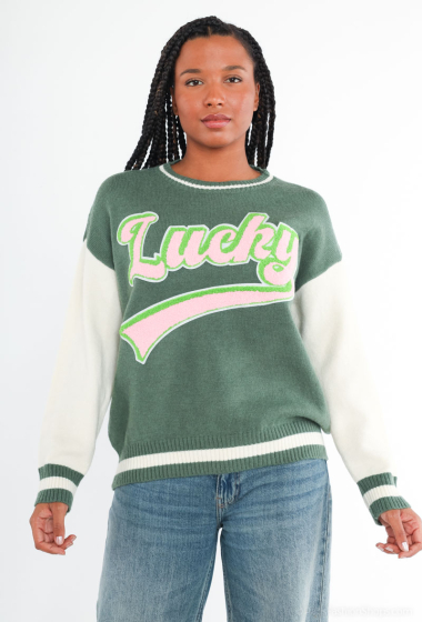 Wholesaler Paris et Moi - Tufted jersey pullover with "Lucky" inscription