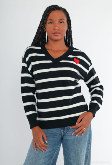 Wholesaler Paris et Moi - Sailor sweater embroidered with hearts