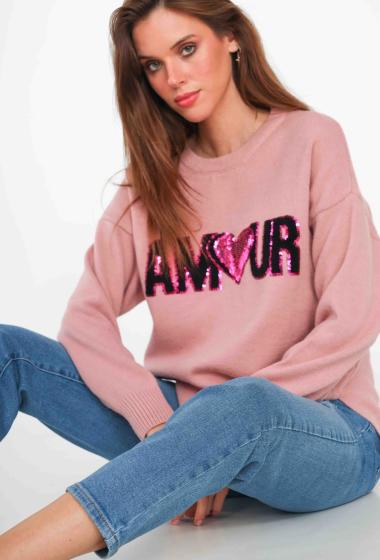 Wholesaler Paris et Moi - "AMOUR" oversized knitted sequin sweater