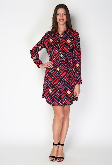 Wholesaler Paris et Moi - Geometric Print Long Sleeve Dress