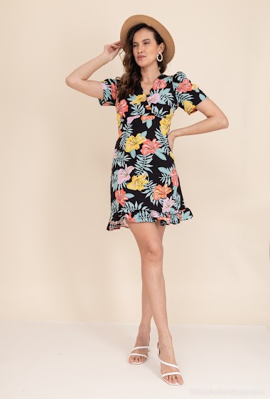 Wholesaler Paris et Moi - Floral print belted shirt dress