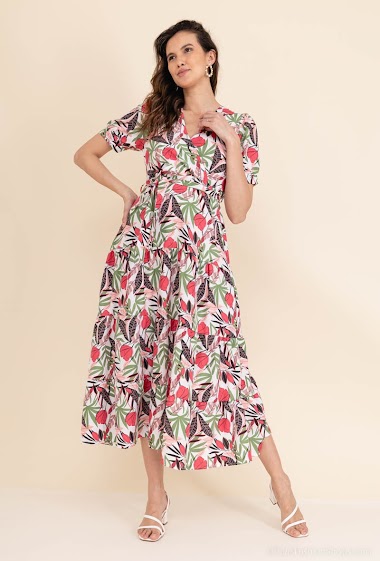 Großhändler Paris et Moi - Floral print belted shirt dress