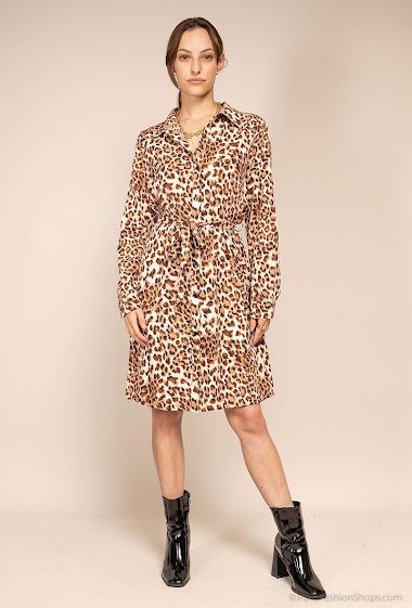Grossiste Paris et Moi - Robe chemise à imprimé léopard