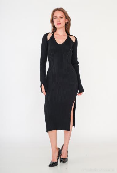Wholesaler Paris et Moi - Plain ribbed dress with open shoulders