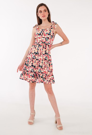 Wholesaler Paris et Moi - Short dress with bow straps, floral print.