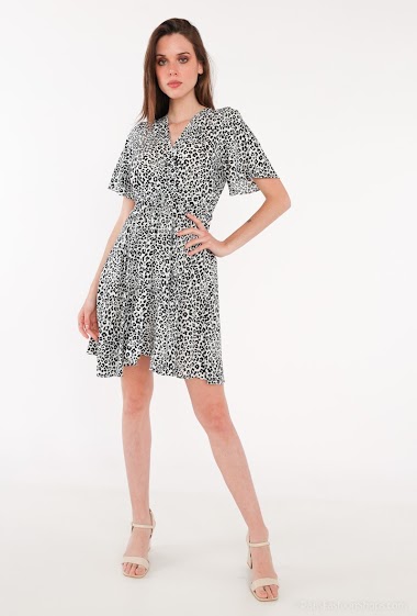 Wholesaler Paris et Moi - Leopard print short dress. Crossover and butterfly sleeve