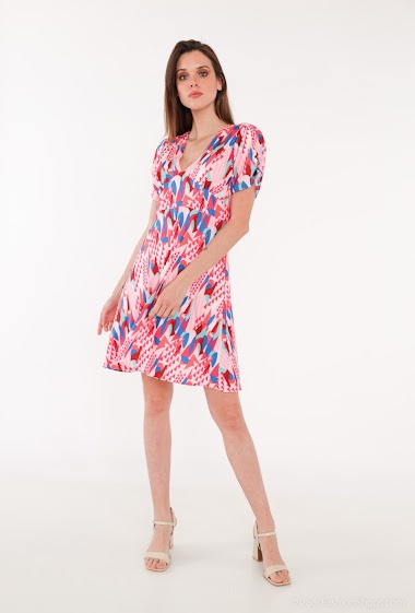 Wholesaler Paris et Moi - Short fluid V-neck dress with geometric print
