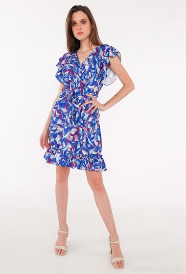 Wholesaler Paris et Moi - Short fluid V-neck dress with geometric print