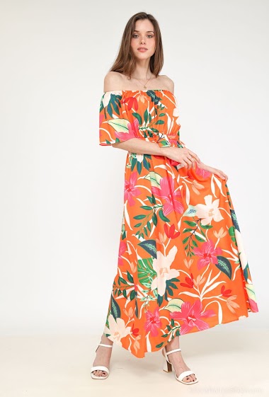 Wholesaler Paris et Moi - Fluid dress with bardot collar, floral print