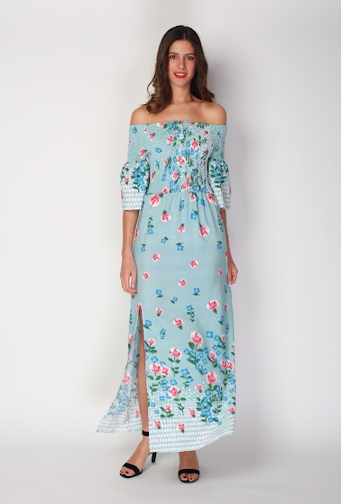 Wholesaler Paris et Moi - Long dress with puff sleeves and floral pattern