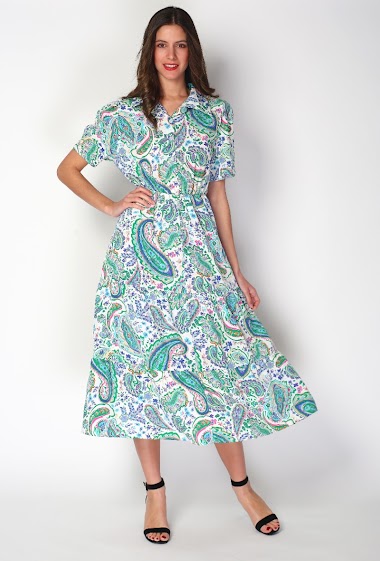 Wholesaler Paris et Moi - Long dress with short sleeves and floral pattern