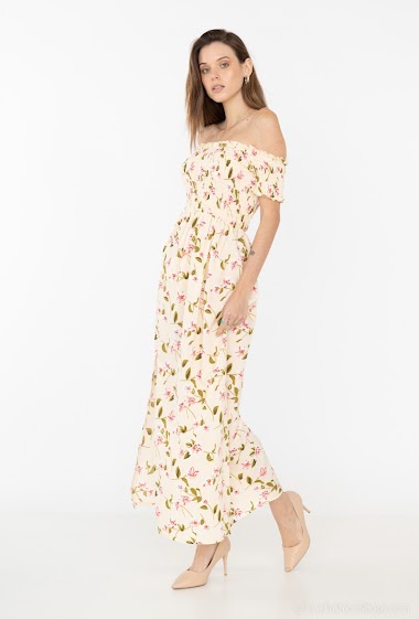 Wholesaler Paris et Moi - Long floral dress with bardot collar