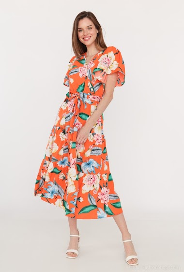 Wholesaler Paris et Moi - Flowy crossover midi dress with butterfly sleeves
