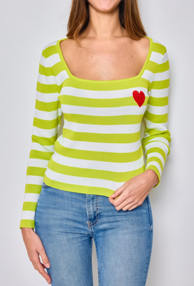 Wholesaler Paris et Moi - Striped square-neck top with embroidered heart ref 8865