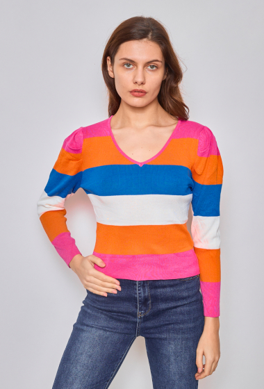 Wholesaler Paris et Moi - Multicolored striped V-neck top