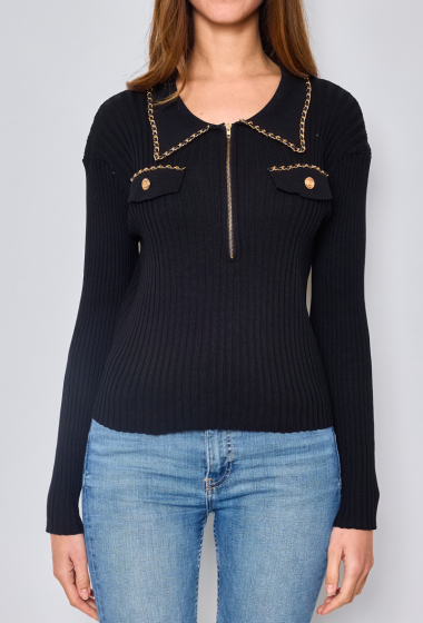 Wholesaler Paris et Moi - Soft knit top with gold chain and leather details ref 8861